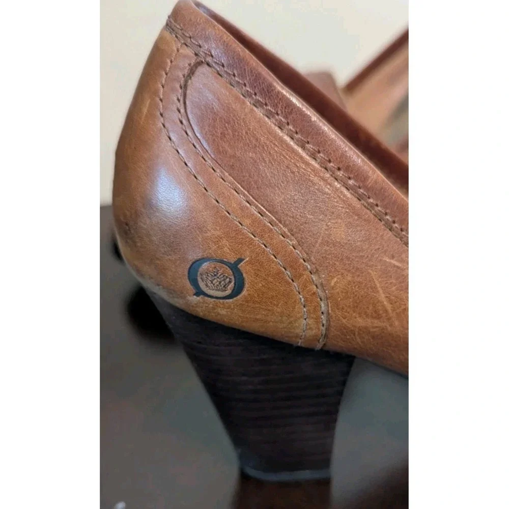 Born Nance 9.5‎ Women's Cognac Brown Penny loafer Tassled Heel Leather Western
